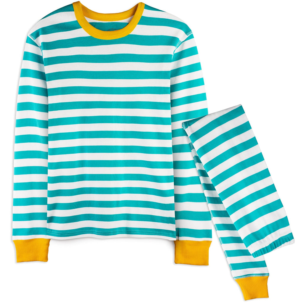 Comfortable teal-striped pajamas for adults - Ideal nightwear for parents