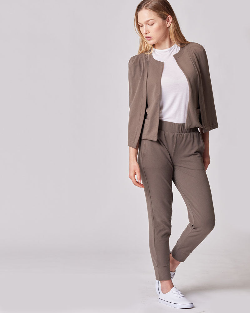 Chic sage cape blazer designed for nursing mothers, the best maternity clothes