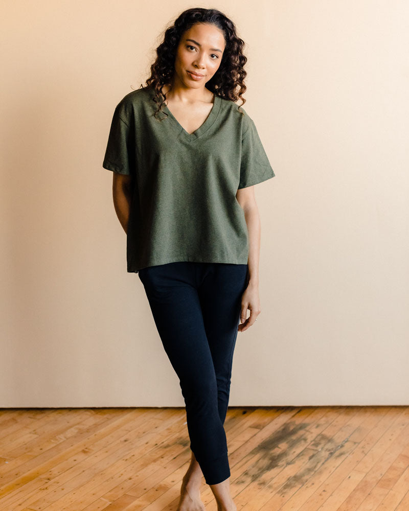 Heather green maternity shirt for nursing mothers, designed for optimal comfort