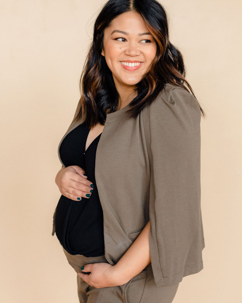 Sage maternity blazer, the best maternity clothes for nursing mothers